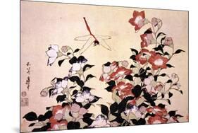 Katsushika Hokusai - Chinese Bell Flowers and a Happy Dragon-fly-Katsushika Hokusai-Mounted Art Print