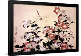 Katsushika Hokusai - Chinese Bell Flowers and a Happy Dragon-fly-Katsushika Hokusai-Framed Art Print