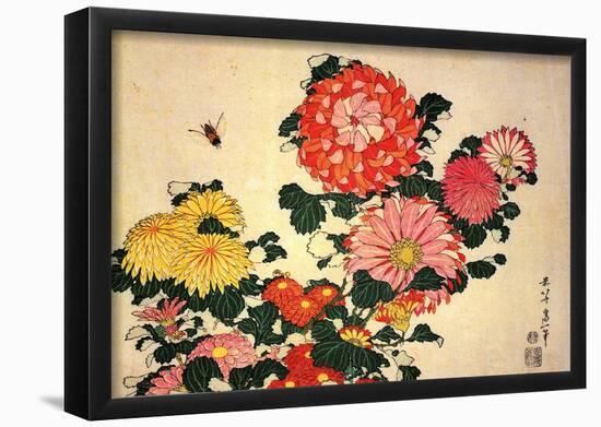 Katsushika Hokusai Chrysanthemums and a Bee Art Poster Print-null-Framed Poster
