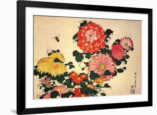 Katsushika Hokusai Chrysanthemums and a Bee-Katsushika Hokusai-Framed Art Print