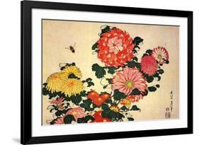 Katsushika Hokusai Chrysanthemums and a Bee-Katsushika Hokusai-Framed Art Print