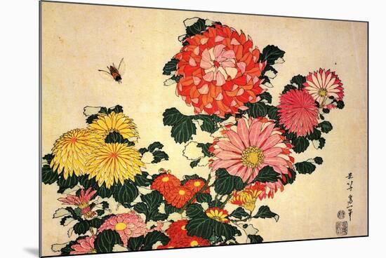 Katsushika Hokusai Chrysanthemums and a Bee-Katsushika Hokusai-Mounted Art Print