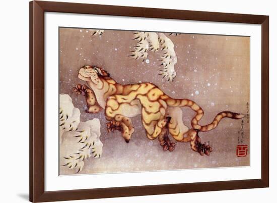 Katsushika Hokusai Happy Tiger in the Snow-Katsushika Hokusai-Framed Art Print