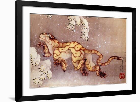 Katsushika Hokusai Happy Tiger in the Snow-Katsushika Hokusai-Framed Art Print