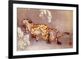 Katsushika Hokusai Happy Tiger in the Snow-Katsushika Hokusai-Framed Art Print