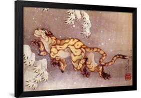 Katsushika Hokusai Happy Tiger in the Snow-Katsushika Hokusai-Framed Art Print