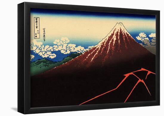 Katsushika Hokusai (Lightning on Mount Fujiyama) Art Poster Print-null-Framed Poster