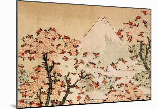 Katsushika Hokusai Mount Fuji Behind Cherry Trees and Flowers Art Poster Print-null-Mounted Poster