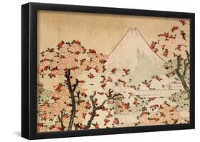 Katsushika Hokusai Mount Fuji Behind Cherry Trees and Flowers Art Poster Print-null-Framed Poster