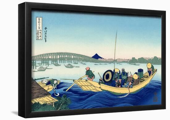 Katsushika Hokusai Sunset Across the Ryogoku Bridge Art Poster Print-null-Framed Poster