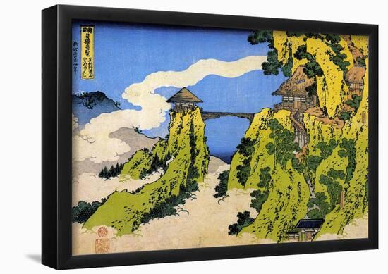 Katsushika Hokusai Temple Bridge Art Poster Print-null-Framed Poster