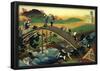 Katsushika Hokusai Travelers on the Bridge Near the Waterfall of Ono Art Poster Print-null-Framed Poster