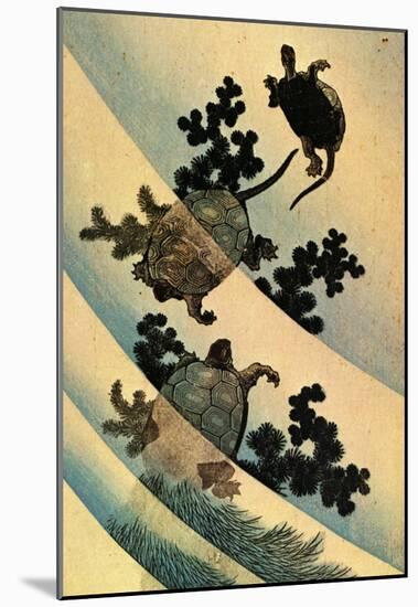 Katsushika Hokusai Turtles Swimming Art Poster Print-null-Mounted Poster