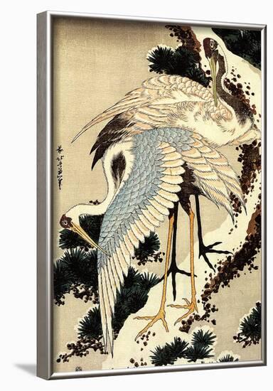 Katsushika Hokusai Two Cranes on a Pine Covered with Snow Art Poster Print-null-Framed Poster