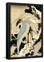 Katsushika Hokusai Two Cranes on a Pine Covered with Snow Art Poster Print-null-Framed Poster