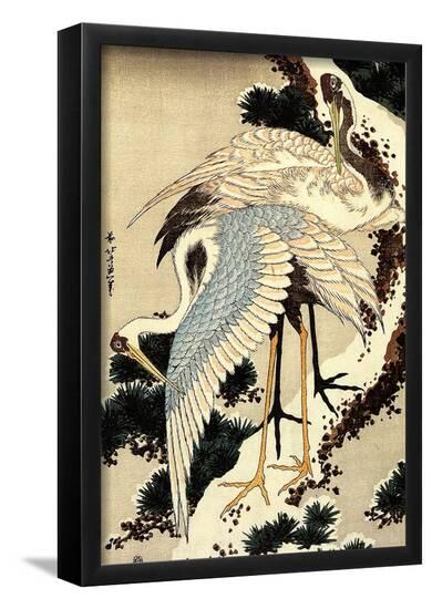 Katsushika Hokusai Two Cranes on a Pine Covered with Snow Art Poster Print--Framed Poster