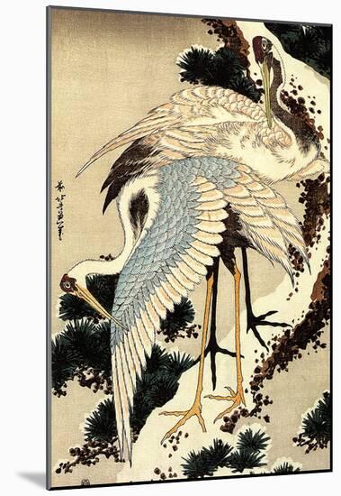 Katsushika Hokusai Two Cranes on a Pine Covered with Snow Art Poster Print-null-Mounted Poster