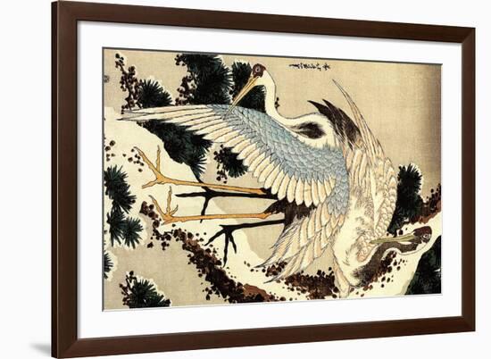 Katsushika Hokusai Two Cranes on a Pine Covered with Snow-Katsushika Hokusai-Framed Art Print