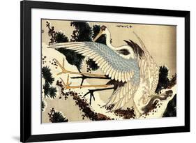 Katsushika Hokusai Two Cranes on a Pine Covered with Snow-Katsushika Hokusai-Framed Art Print
