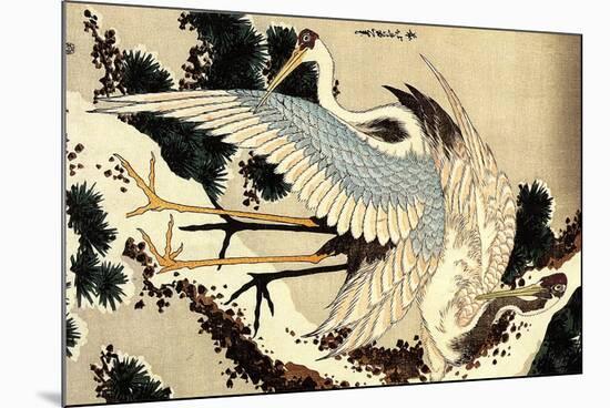 Katsushika Hokusai Two Cranes on a Pine Covered with Snow-Katsushika Hokusai-Mounted Art Print