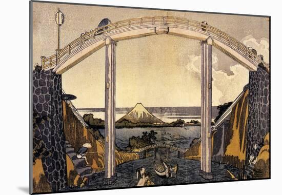 Katsushika Hokusai View of Mount Fuji Under a Bridge Art Poster Print-null-Mounted Poster
