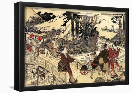 Katsushika Hokusai  Village Near a Bridge Art Poster Print-null-Framed Poster
