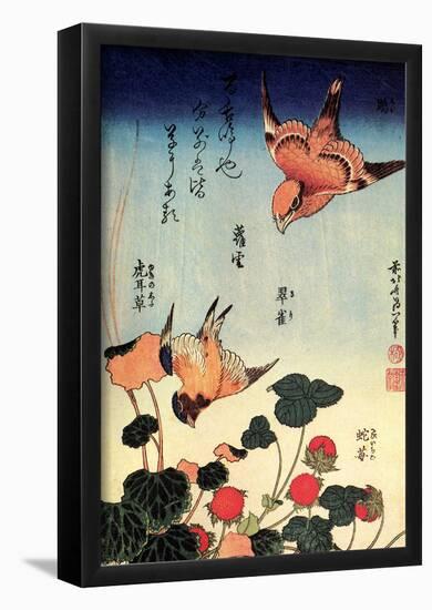 Katsushika Hokusai Wild Strawberries and Birds Art Poster Print-null-Framed Poster