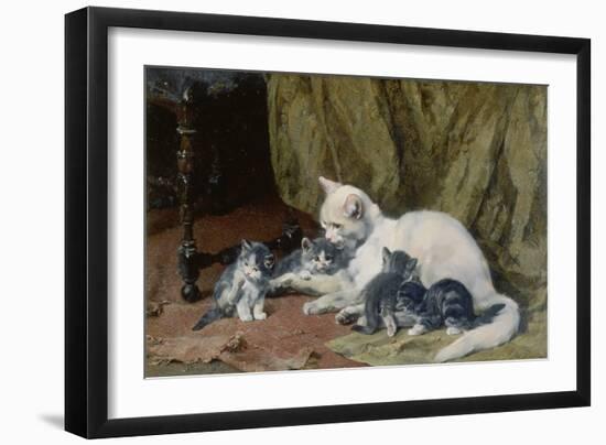 Katze mit vier Jungen auf einem alten Teppich-Julius Adam-Framed Giclee Print