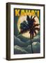 Kaua'i, Hawaii - Palm and Moon-Lantern Press-Framed Art Print