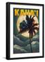 Kaua'i, Hawaii - Palm and Moon-Lantern Press-Framed Art Print