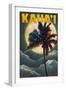 Kaua'i, Hawaii - Palm and Moon-Lantern Press-Framed Art Print