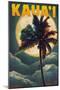 Kaua'i, Hawaii - Palm and Moon-Lantern Press-Mounted Art Print