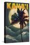 Kaua'i, Hawaii - Palm and Moon-Lantern Press-Stretched Canvas