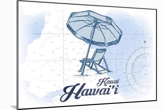 Kauai, Hawaii - Beach Chair and Umbrella - Blue - Coastal Icon-Lantern Press-Mounted Art Print