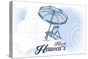 Kauai, Hawaii - Beach Chair and Umbrella - Blue - Coastal Icon-Lantern Press-Stretched Canvas
