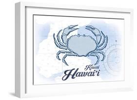 Kauai, Hawaii - Crab - Blue - Coastal Icon-Lantern Press-Framed Art Print