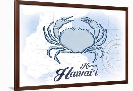 Kauai, Hawaii - Crab - Blue - Coastal Icon-Lantern Press-Framed Art Print