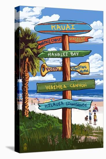 Kauai, Hawaii - Destination Signpost-Lantern Press-Stretched Canvas