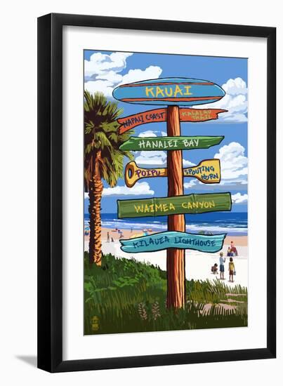 Kauai, Hawaii - Destination Signpost-Lantern Press-Framed Art Print