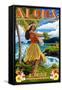 Kauai, Hawaii - Hula Girl on Coast-Lantern Press-Framed Stretched Canvas