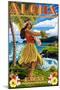 Kauai, Hawaii - Hula Girl on Coast-Lantern Press-Mounted Art Print