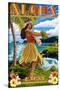 Kauai, Hawaii - Hula Girl on Coast-Lantern Press-Stretched Canvas