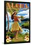 Kauai, Hawaii - Hula Girl on Coast-Lantern Press-Framed Art Print