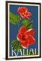 Kauai, Hawaii - Red Hibiscus - Letterpress-Lantern Press-Framed Art Print