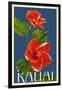 Kauai, Hawaii - Red Hibiscus - Letterpress-Lantern Press-Framed Art Print