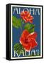 Kauai, Hawaii - Red Hibiscus-Lantern Press-Framed Stretched Canvas