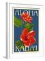 Kauai, Hawaii - Red Hibiscus-Lantern Press-Framed Art Print