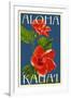 Kauai, Hawaii - Red Hibiscus-Lantern Press-Framed Art Print