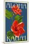 Kauai, Hawaii - Red Hibiscus-Lantern Press-Mounted Art Print