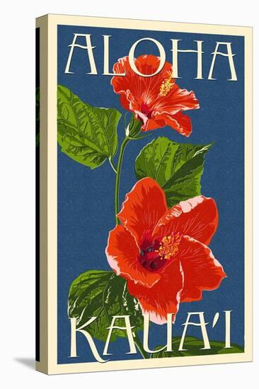 Kauai, Hawaii - Red Hibiscus-Lantern Press-Stretched Canvas